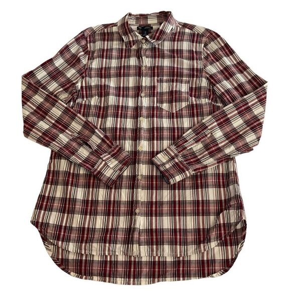 Gap Button Down Shirt Top Collar Red White Black Grey Striped Long Sleeves Small - Picture 7 of 9